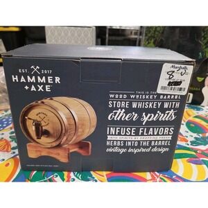 New Hammer + Axe Whiskey Barrel 1L, 800ml/27 fl oz Volume, Vintage Wood D6